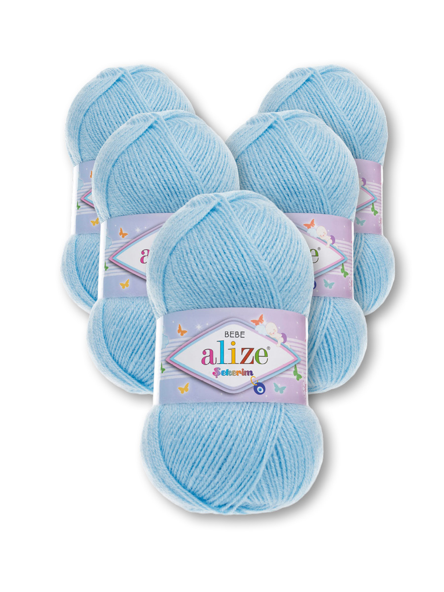Пряжа для вязания Alize sekerim bebe 100 гр 320 м акрил для мягких игрушек 40 голубой 5 мотков - фото 3