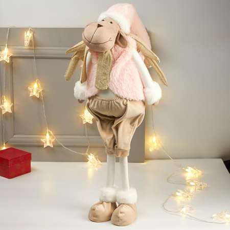 Кукла интерьерная Зимнее волшебство «Лосик в розовом меховом жилете» 85х15х27 см