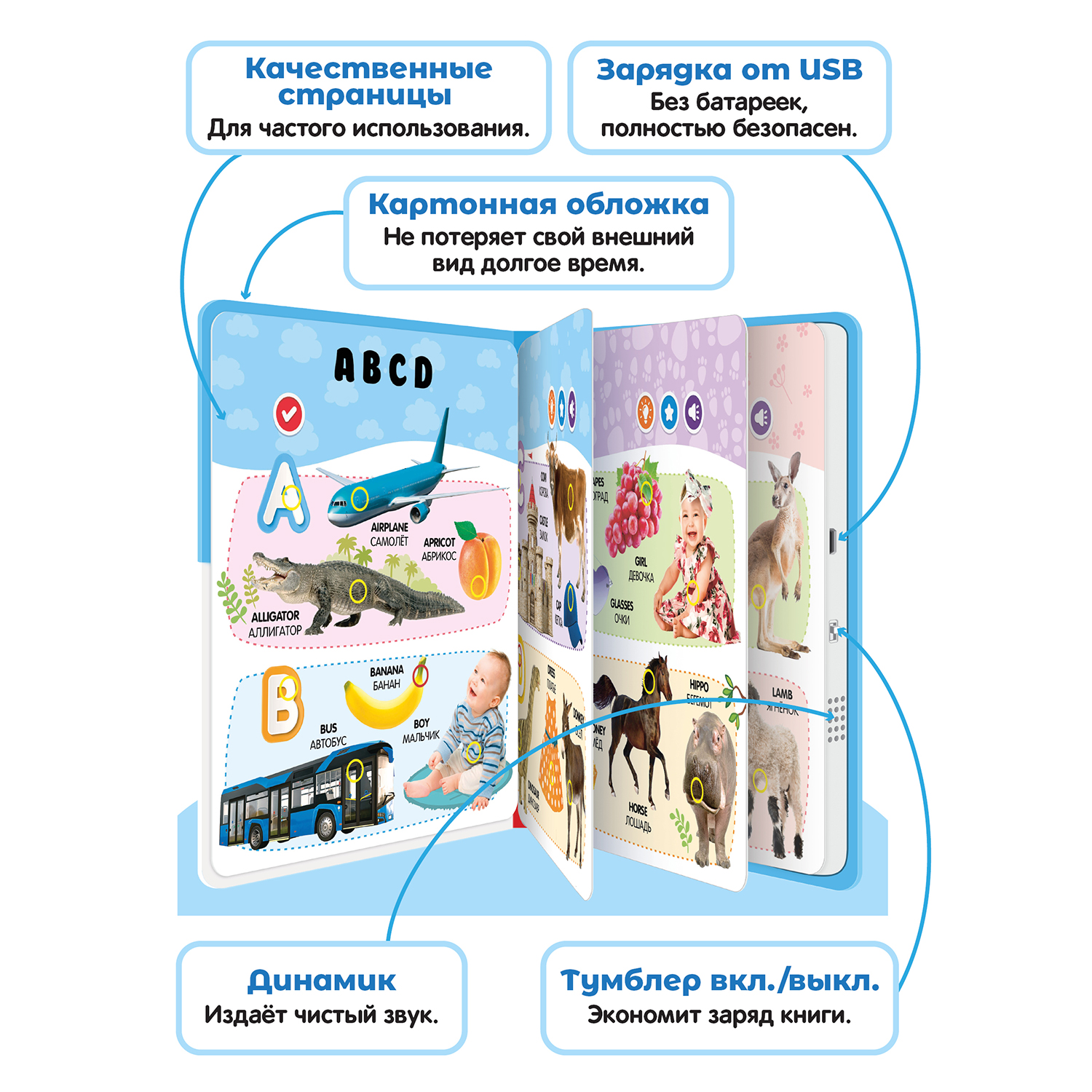 Комплект говорящих книжек BertToys Нажималки: Цвета + Английский алфавит - фото 10