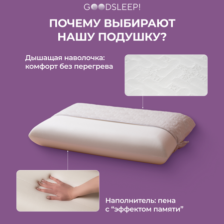 Ортопедическая подушка Goodsleep! классической формы Relax с эффектом памяти под голову