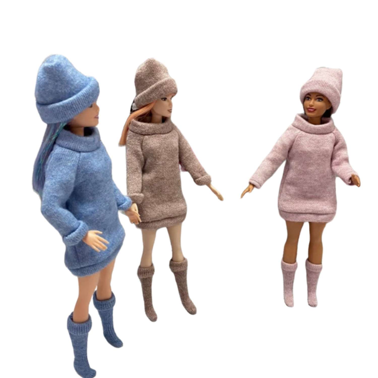 Одежда для куклы Ani Raam Платье-свитер шапочка теплые гольфы Ani Raam для куклы Барби S252 - фото 4