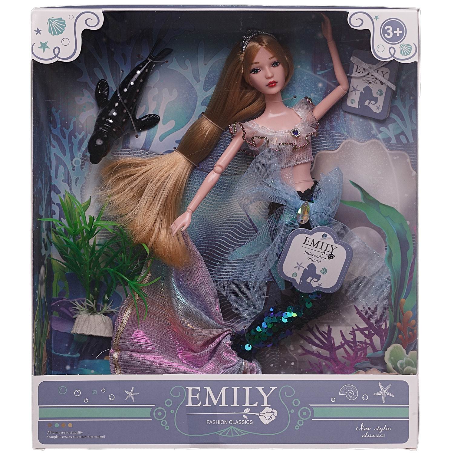 Кукла Abtoys Emily Русалочка топ и зеленый хвост аксессуары 30см WJ-12679 - фото 1