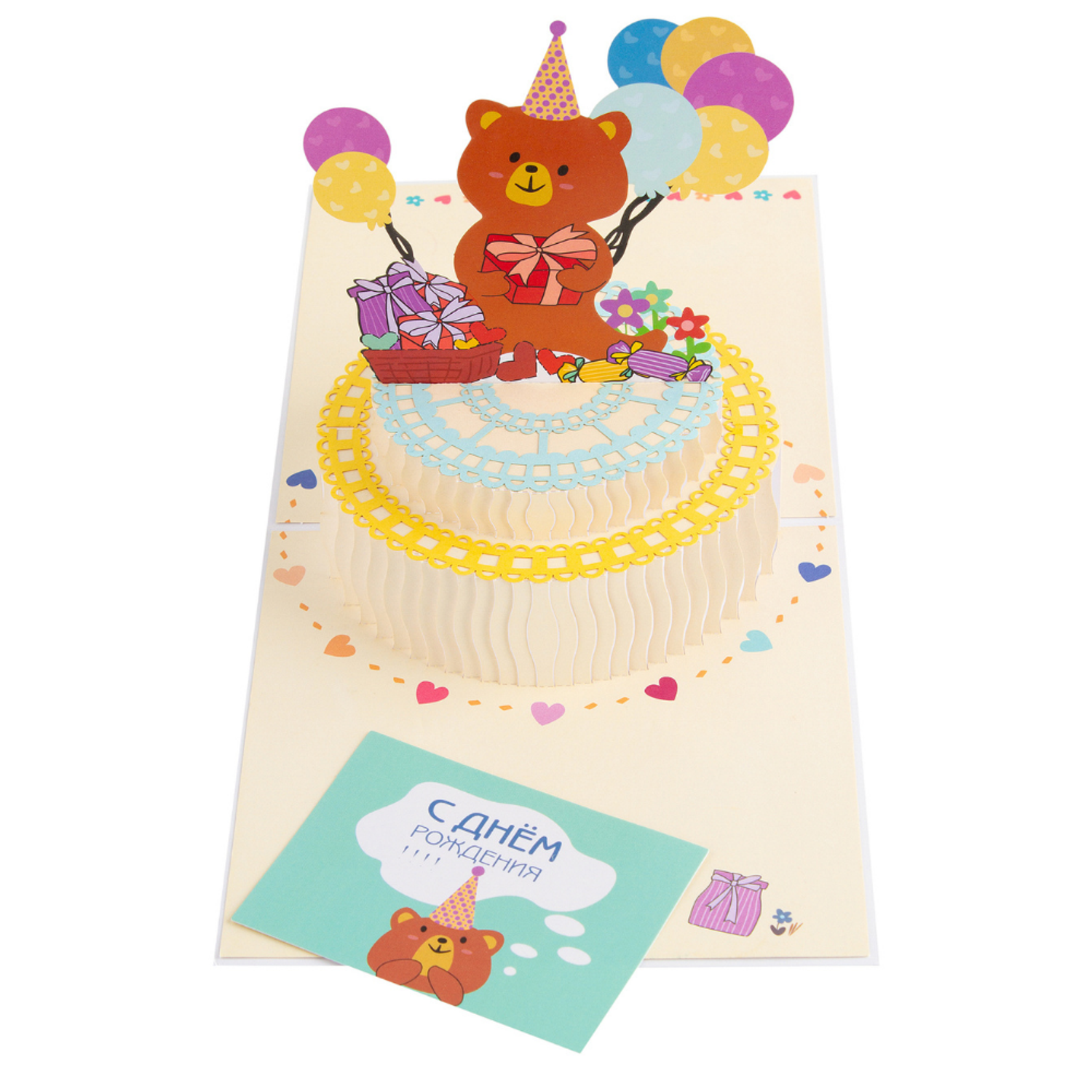 Открытка С днем рождения NRAVIZA Детям объемная Мишка на торте - фото 1