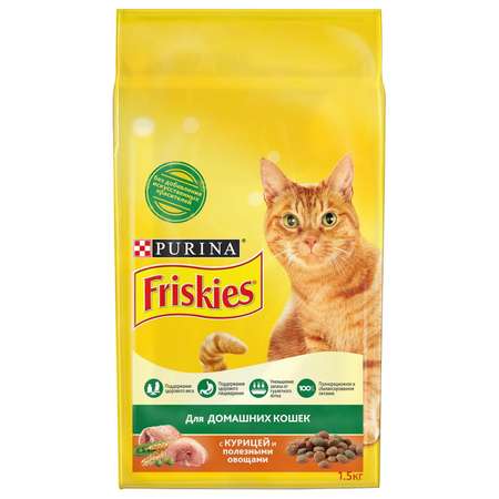 Корм сухой для кошек Friskies 1.5кг с курицей и садовой зеленью домашних