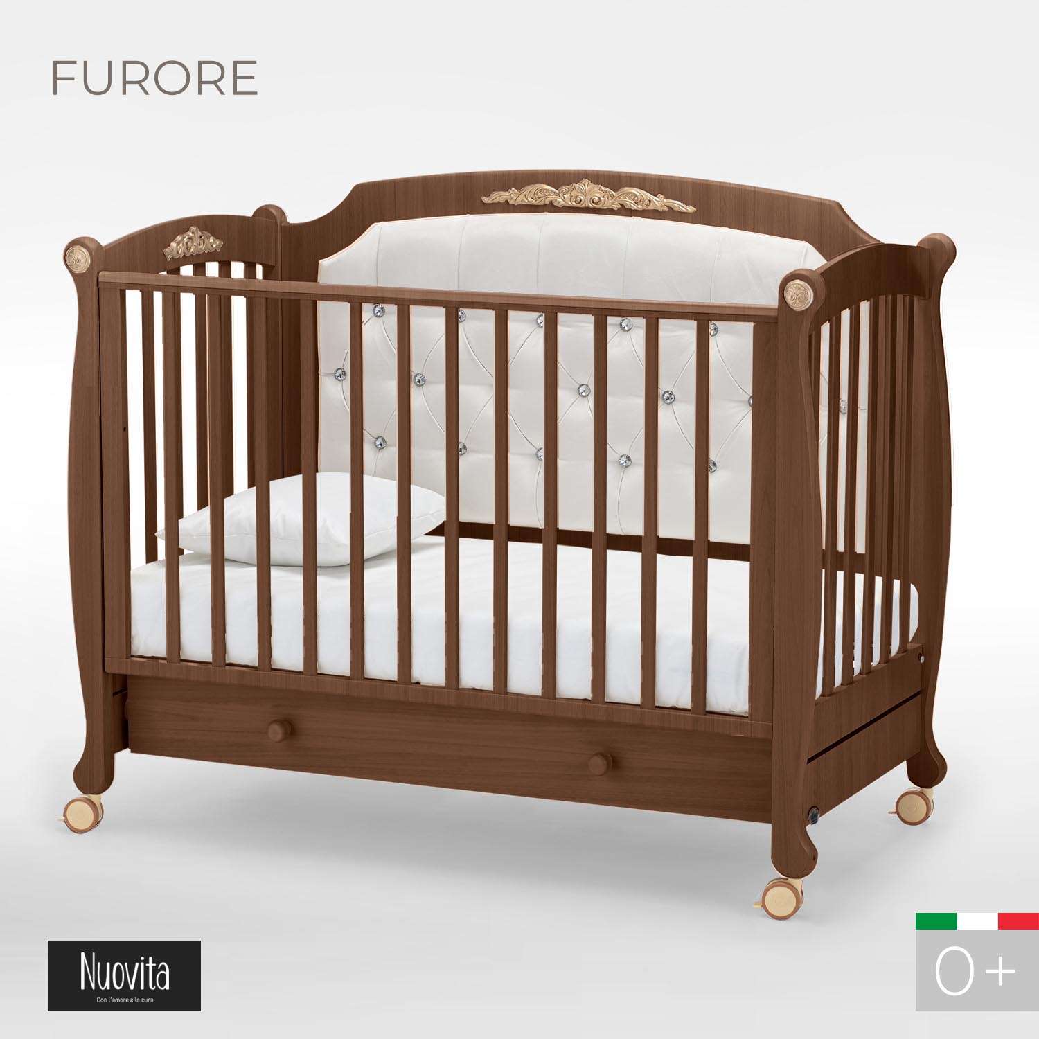 Детская кроватка Nuovita Furore прямоугольная, без маятника (темный орех) - фото 2