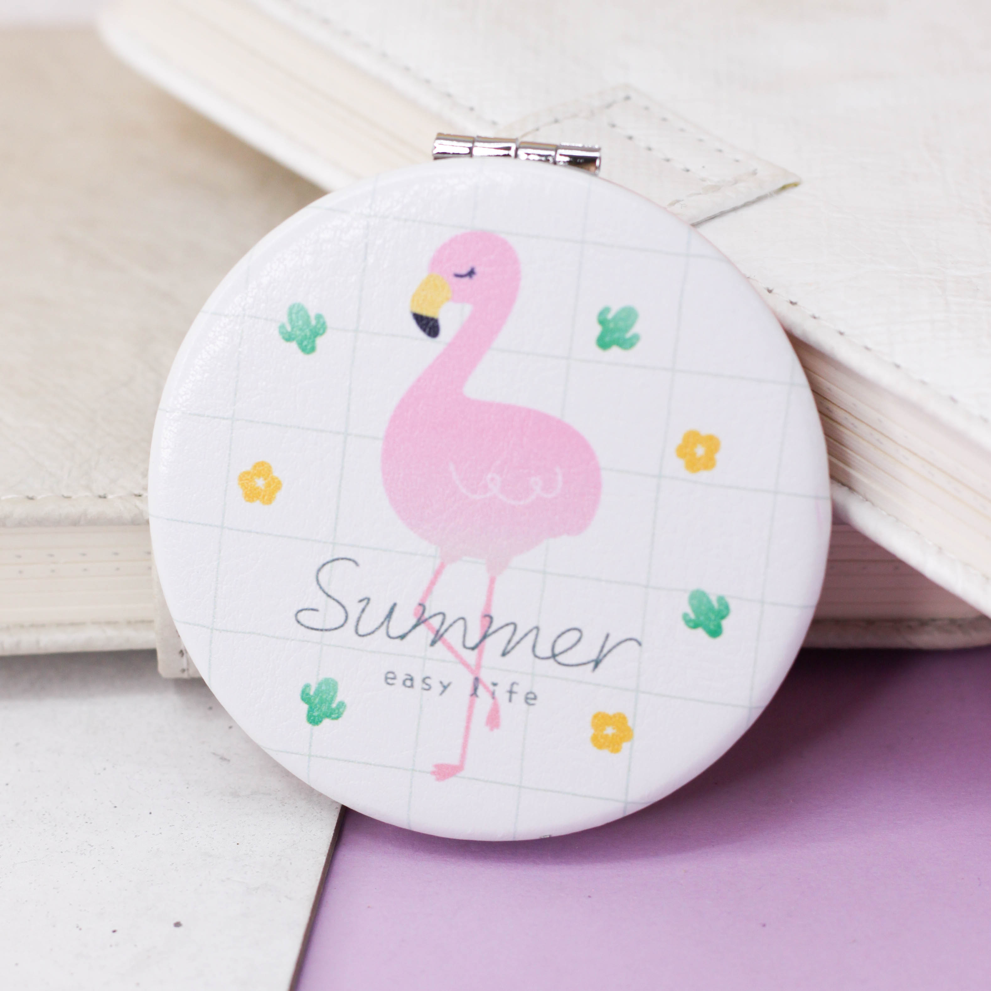 Зеркало карманное iLikeGift Flamingo summer one white с увеличением - фото 1