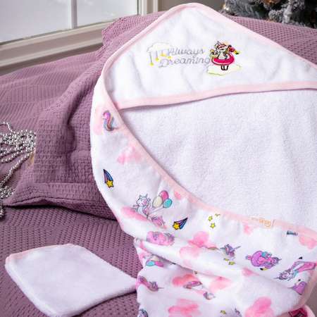 Комплект для купания ATLASPLUS полотенце уголок с варежкой розовый