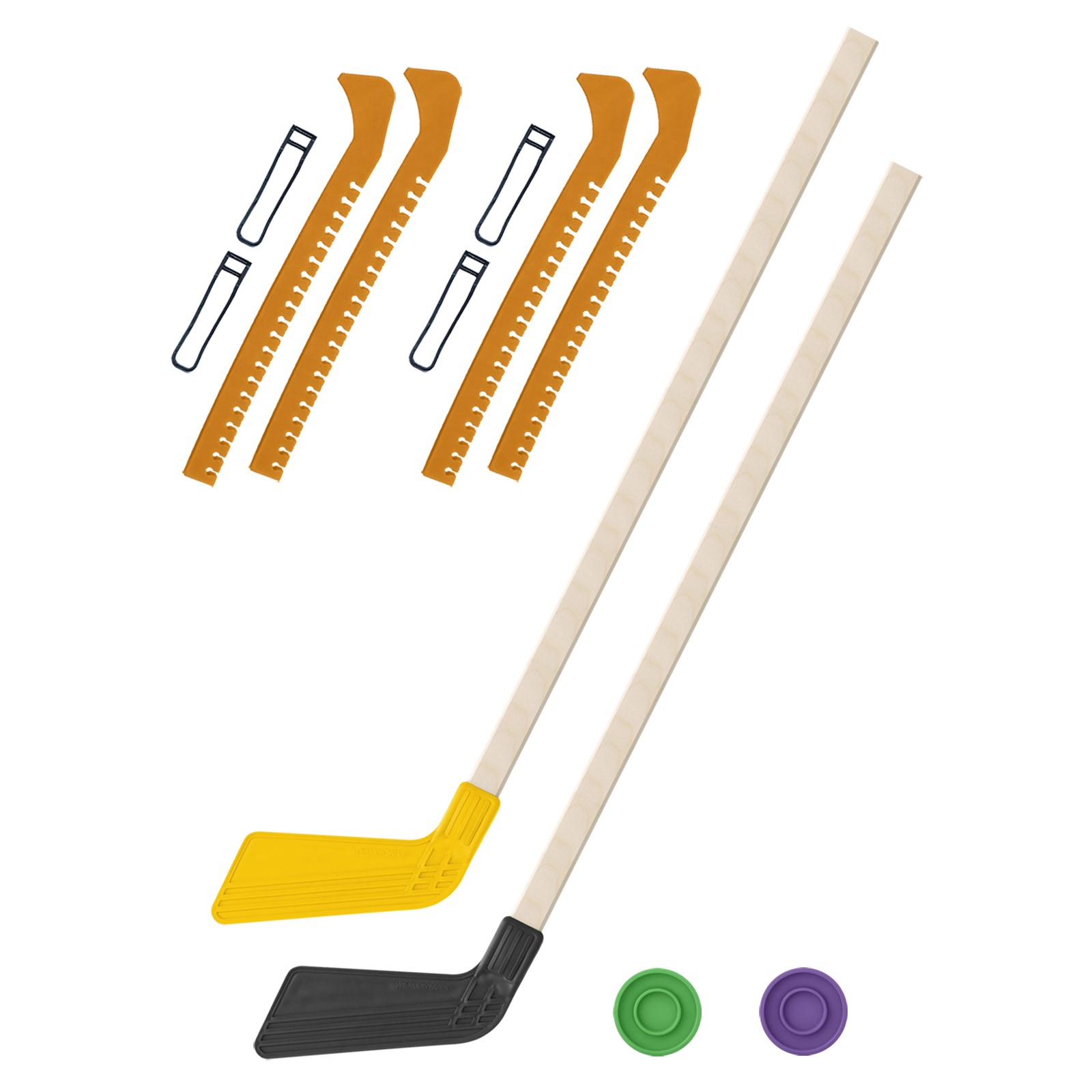 Набор для хоккея Задира Клюшка хоккейная детская 2 шт 80 см + 2 шайбы + Чехлы для коньков желтые 2 шт - фото 1