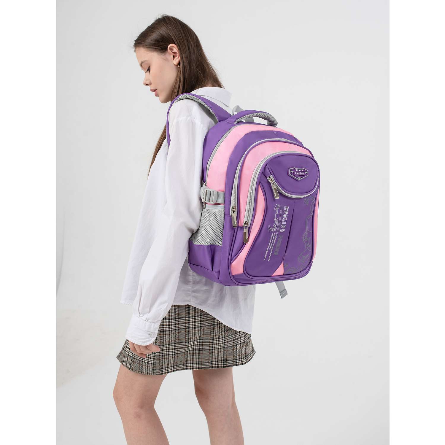 Рюкзак школьный Evoline большой сиреневый розовый EVOS-316 - фото 7