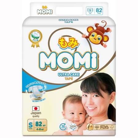 Подгузники Momi Ultra Care S 4-8кг 82шт