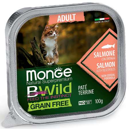 Корм для кошек MONGE BWild Grain free из лосося с овощами консервированный 100г