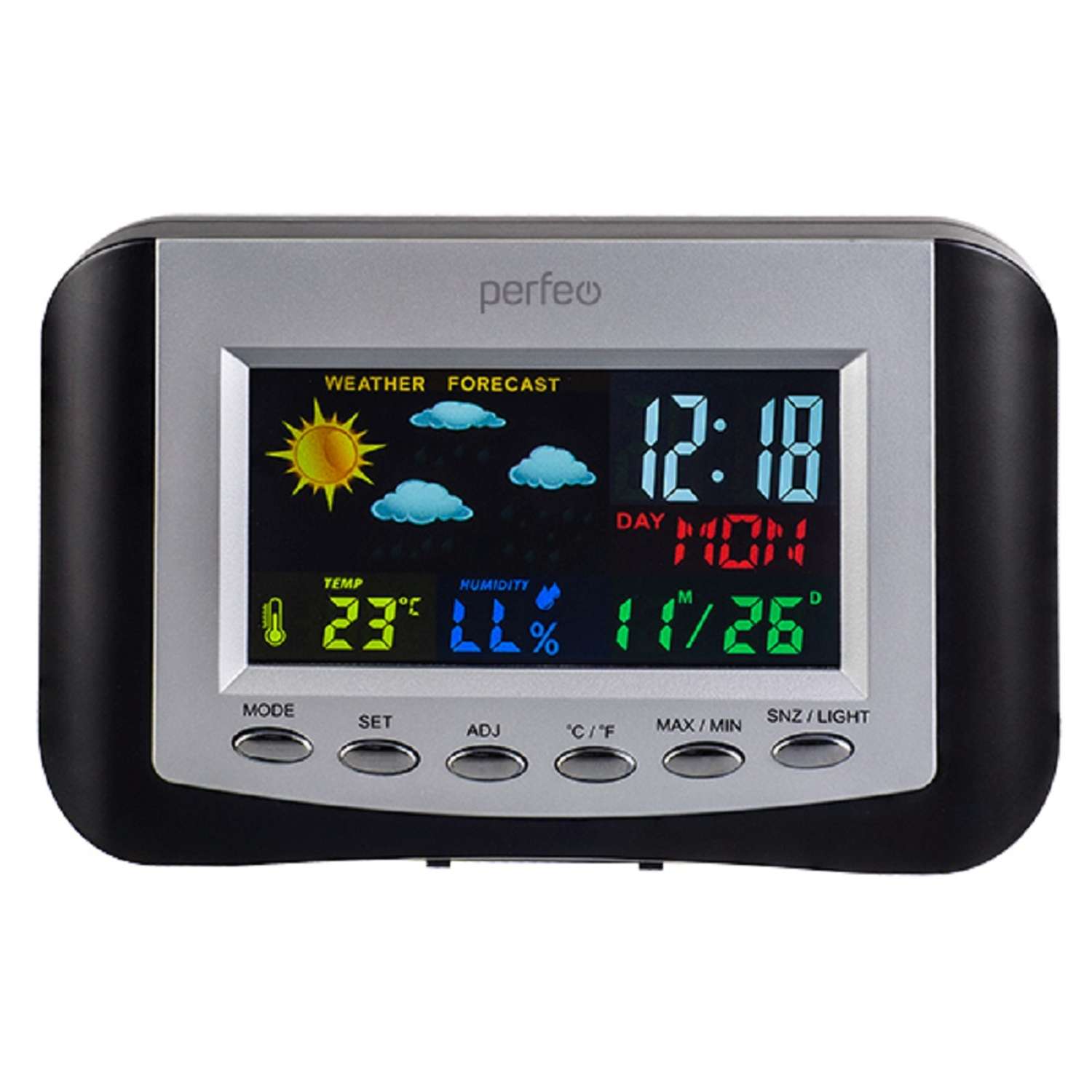 Часы-метеостанция Perfeo Сolor PF-S3332CS цветной экран время температура влажность дата - фото 2