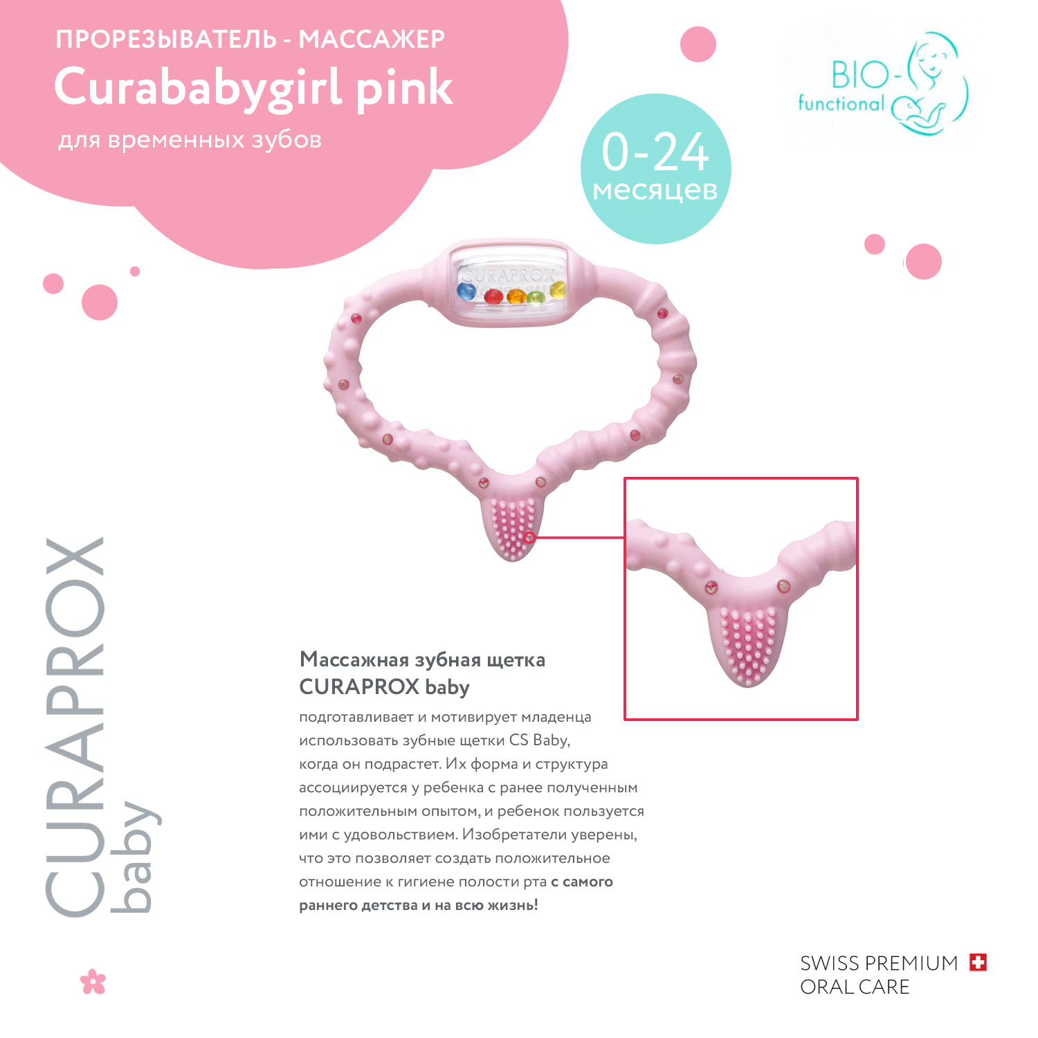 Прорезыватель для зубов Curaprox розовый - фото 6