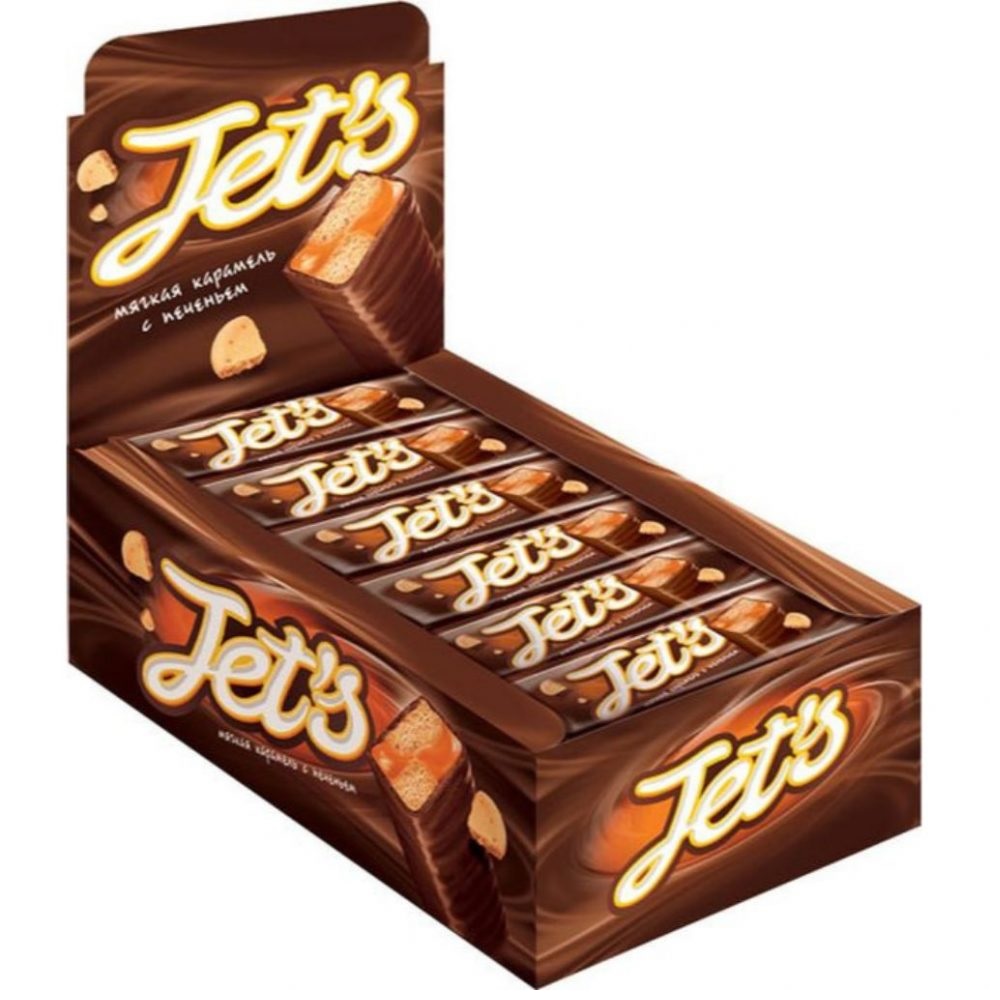 Шоколадный батончик KDV JET S с печеньем и мягкой карамелью блок 18 шт по 42г - фото 1