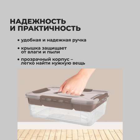 Ящик универсальный Econova с замками и вставкой-органайзером Grand Box 10 л коричневый