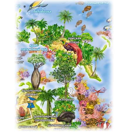 Детская географическая карта Маленький гений Животный и растительный мир Земли в пакете
