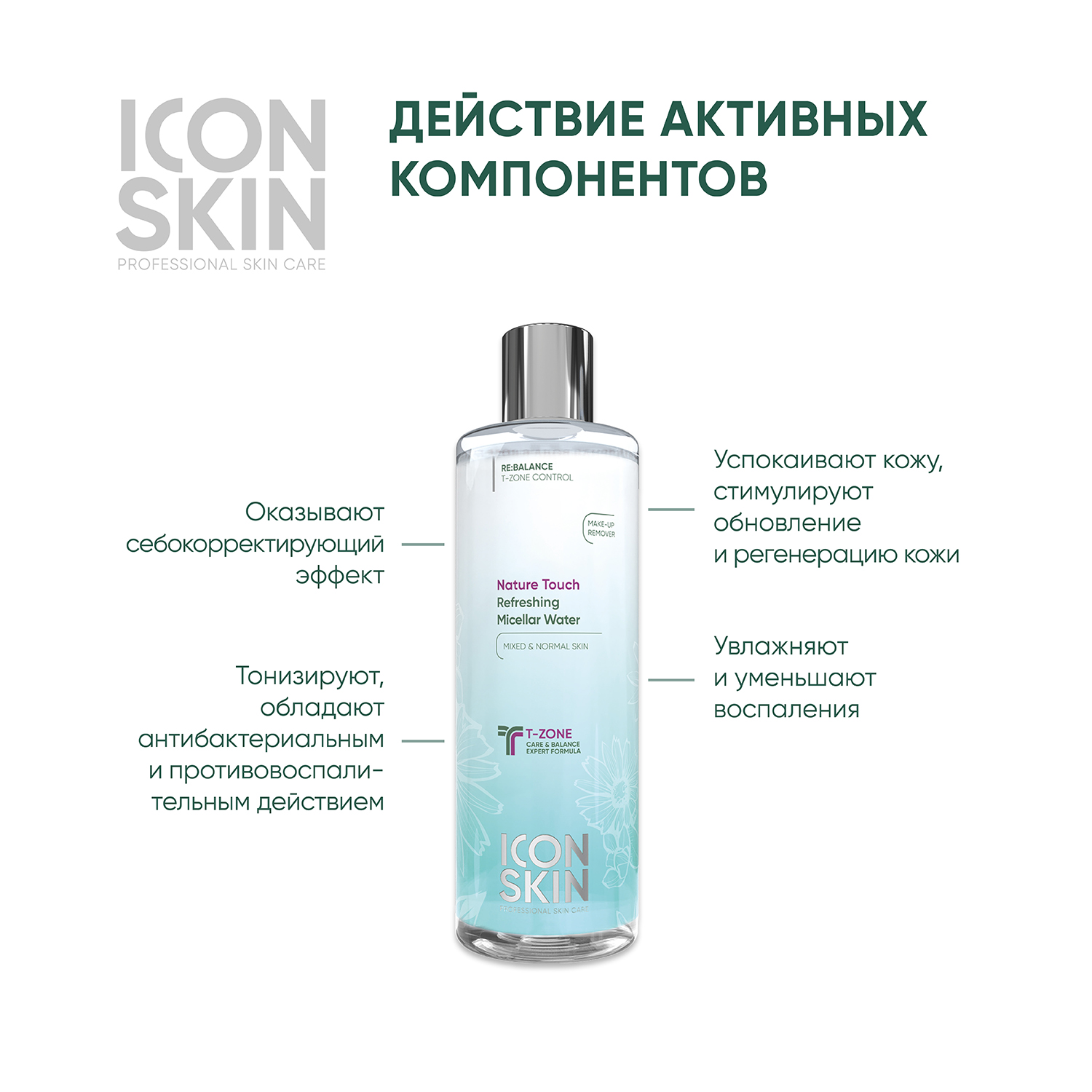 Мицеллярная вода ICON SKIN освежающая nature touch 400 мл - фото 2