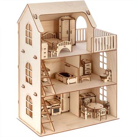 Конструктор Polly Кукольный домик Дом с мебелью кухня ванная спальня для кукол до 12см