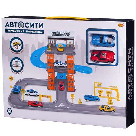 Парковка АвтоСити ABTOYS 3-х уровневая в наборе с машинками и игровыми предметами