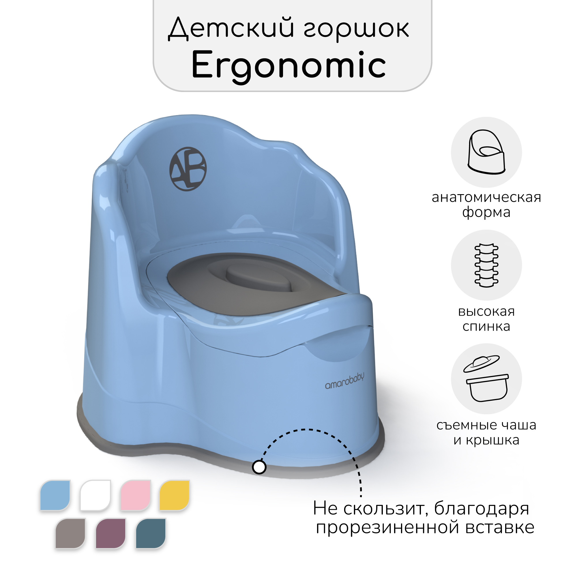 Горшок детский с крышкой Amarobaby Ergonomic голубой - фото 1