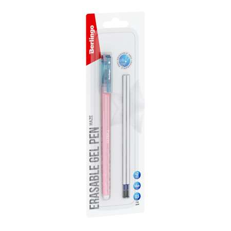 Ручка гелевая Berlingo Haze синяя + 2 сменных стержня 0.5 мм прорезиненный розовый корпус