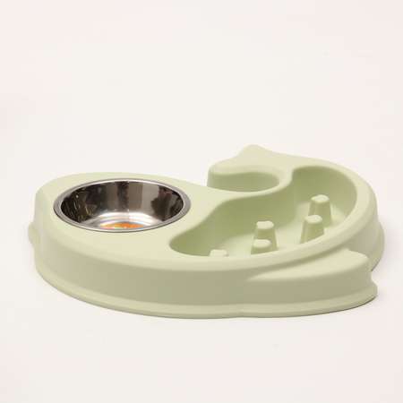 Миска Пижон Медленное кормление металлическая чаша на пластиковой основе 29.5х4 см зелёная 160 мл