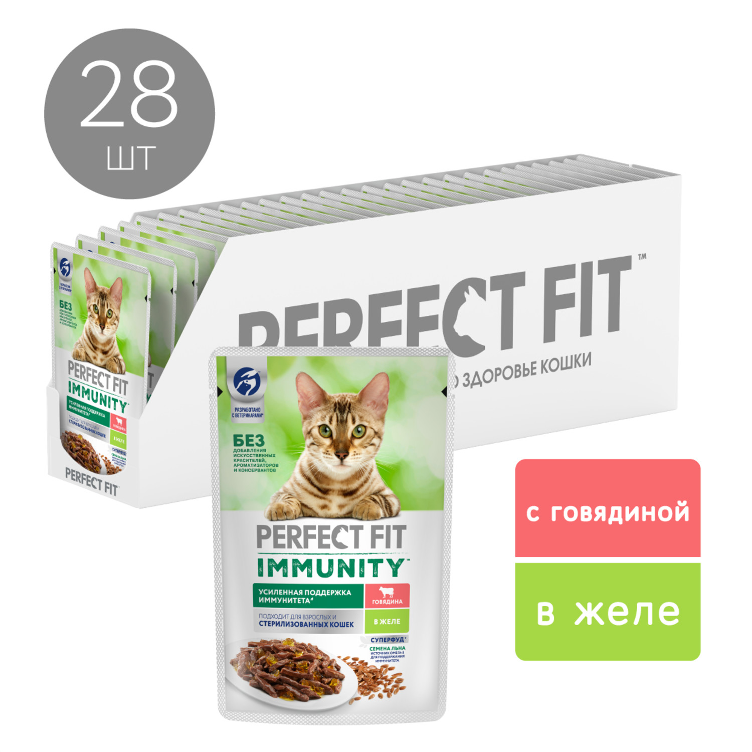 Влажный корм для кошек PerfectFit 0.075 кг говядина (для домашних, полнорационный) - фото 16