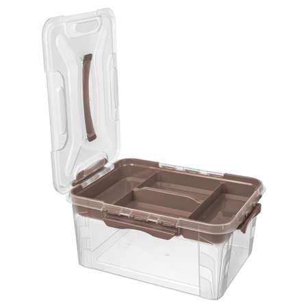 Ящик универсальный Econova с замками и вставкой-органайзером Grand Box 15300 мл коричневый