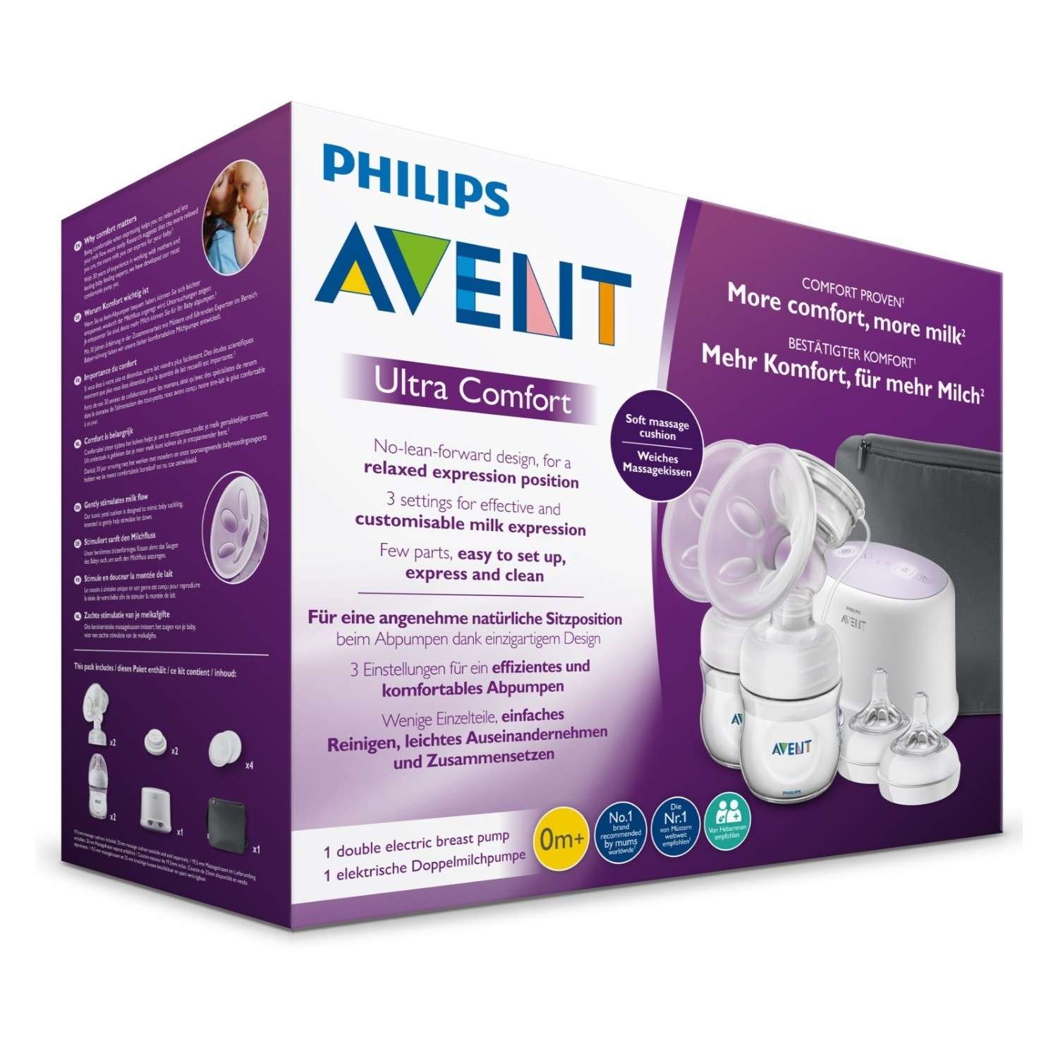 Молокоотсос Philips Avent двойной электронный +2бутылочки 125мл+2соски+сумка SCF334/31 - фото 2