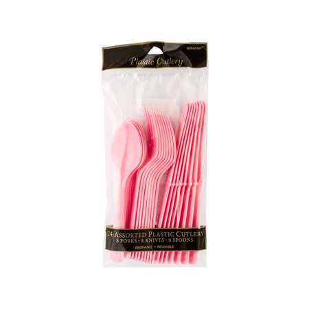 Одноразовые приборы AMSCAN пластиковые ложка нож вилка розовые 24 шт