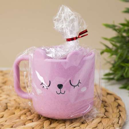 Кружка детская iLikeGift Sleeping cat pink