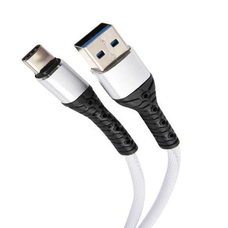 Дата-кабель mObility USB – Type-C 3А тканевая оплетка белый