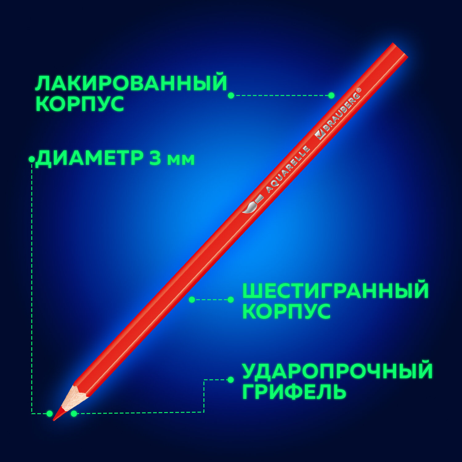 Карандаши цветные Brauberg акварельные классические с кистью 24 цвета - фото 3