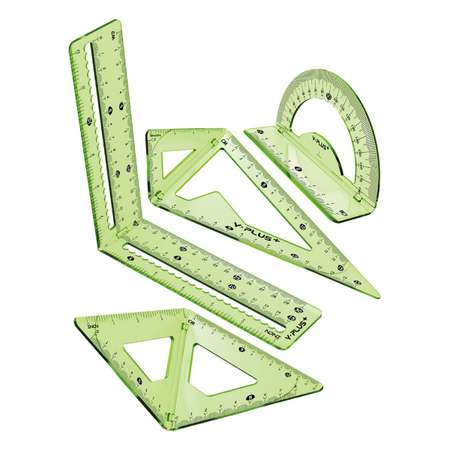 Чертёжный набор Y-plus 3D Fold линейка 15/30см +2угольника+транспортир зелёный