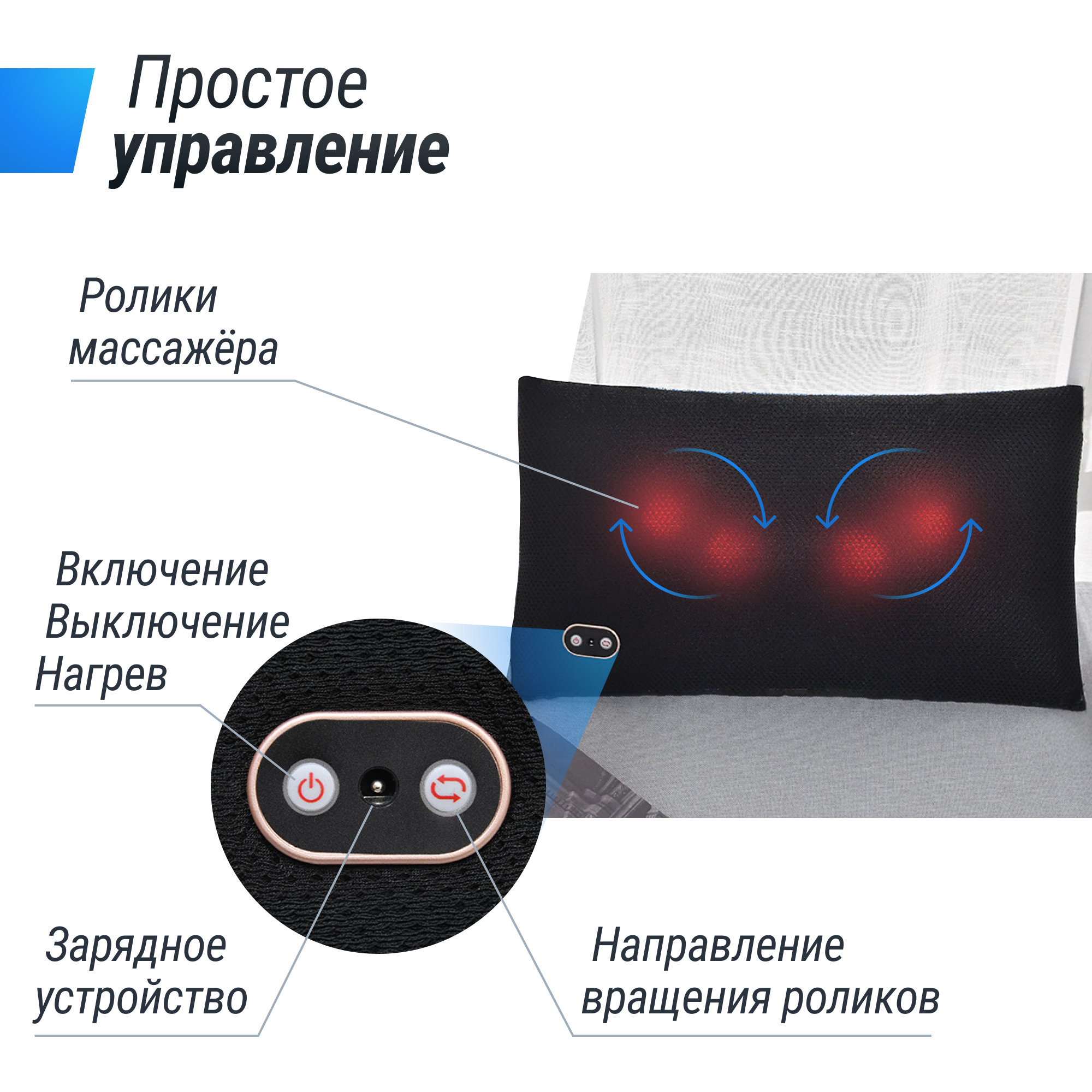 Массажная подушкам UNIX Fit Relax Pillow Blue - фото 7