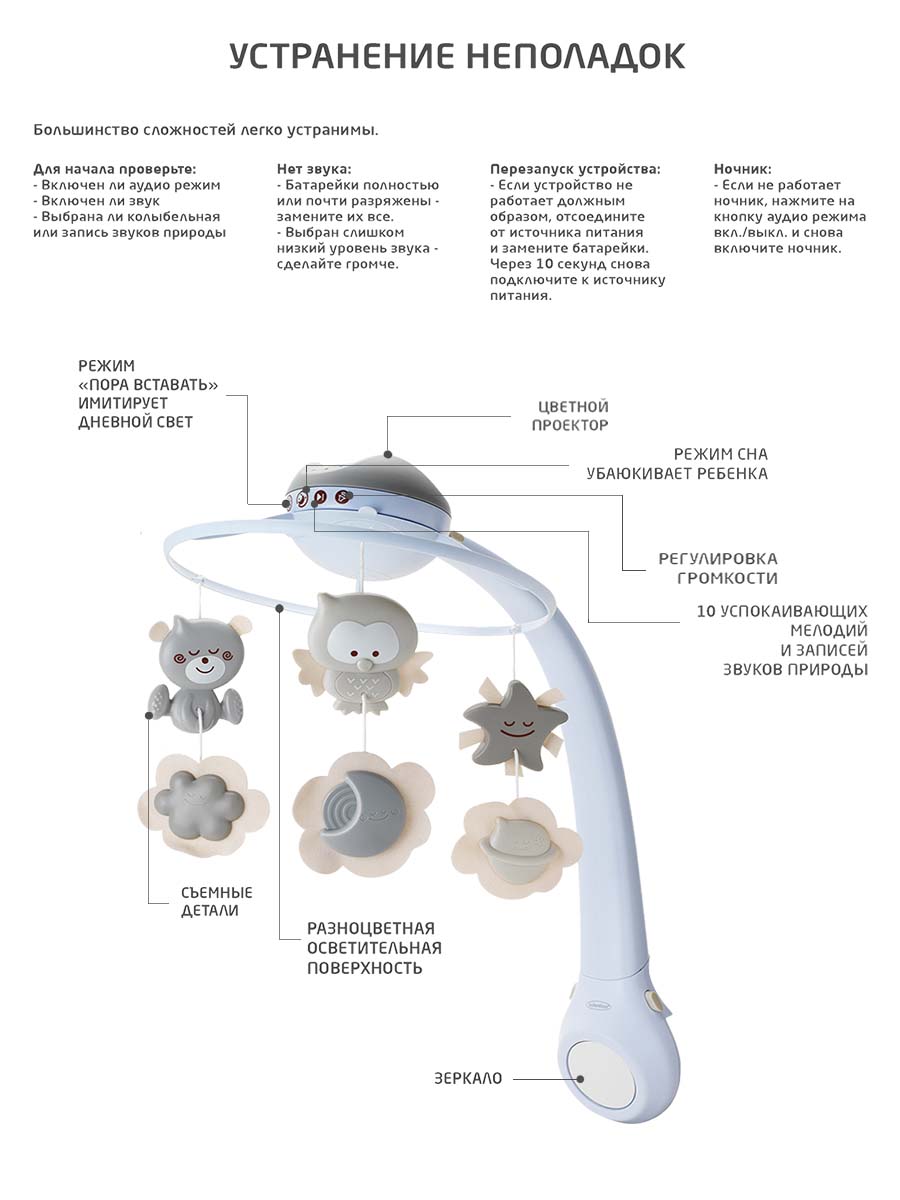 Мобиль-проектор INFANTINO 3 в 1 Музыкальный серо-бежевый - фото 11