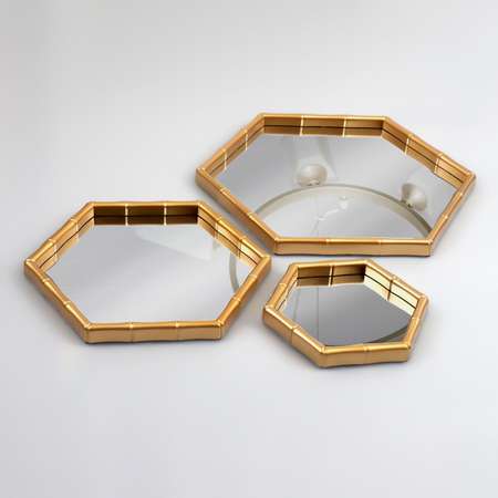 Набор зеркал Queen fair настенных «Бамбук» зеркальная поверхность 22.7 × 20/15 × 13.2 см цвет золотистый