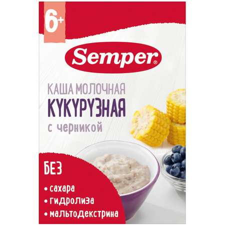 Каша сухая молочная Semper кукурузная-черника 180г с 6месяцев