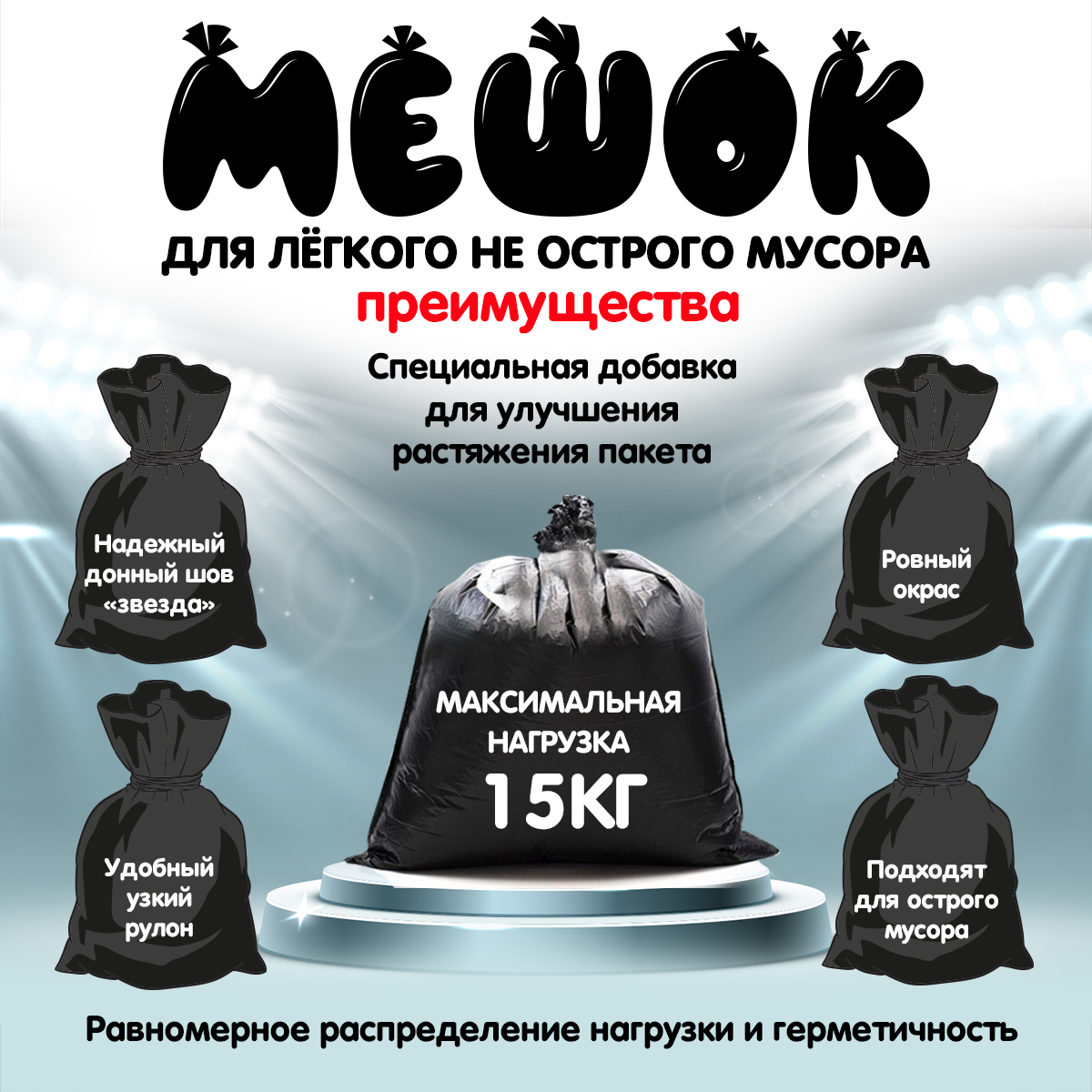 Мешки для мусора MirPack 120 литров 70х110 см черные в рулоне суперпрочные для острых отходов - фото 3