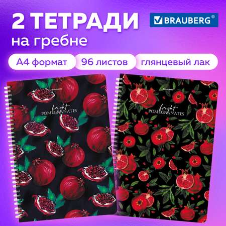 Тетрадь в клетку Brauberg А4 96 листов общая для школы комплект 2 шт на пружине