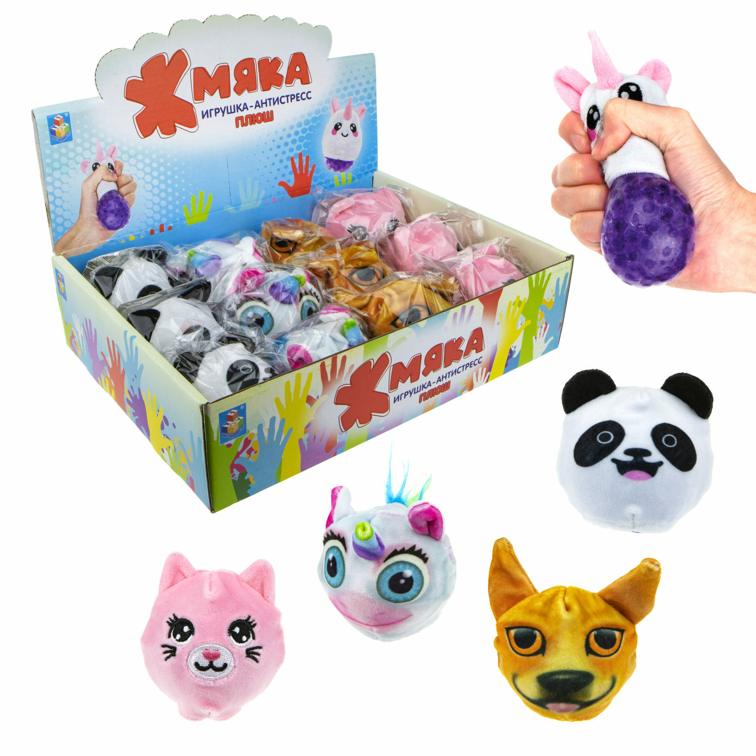 Игрушка антистресс 1TOY Жмяка-плюш с шариками Кот 10 см - фото 2