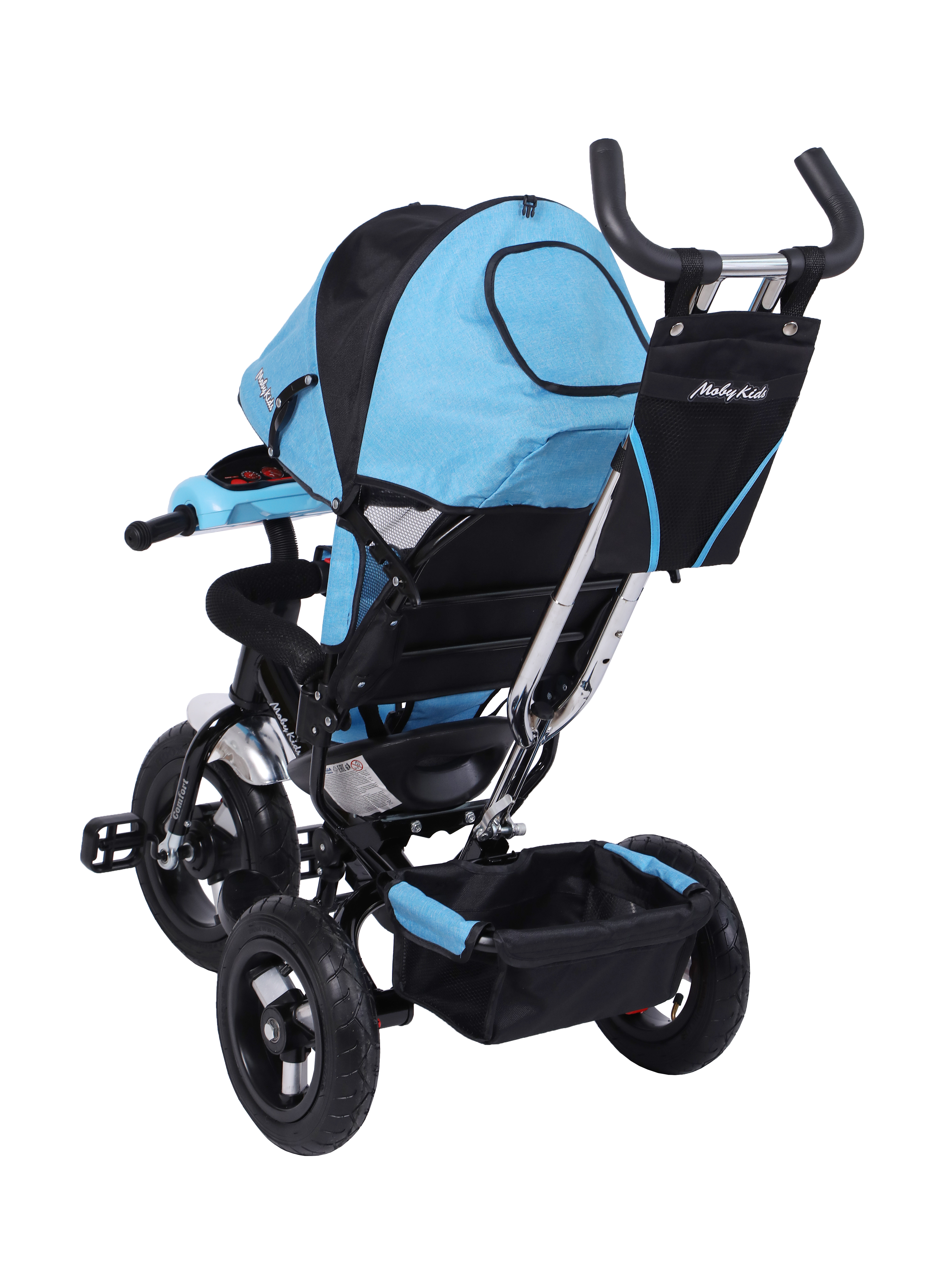 Велосипед трехколесный Moby kids Comfort 12x10 AIR CAR синий меланж с ручкой - фото 6