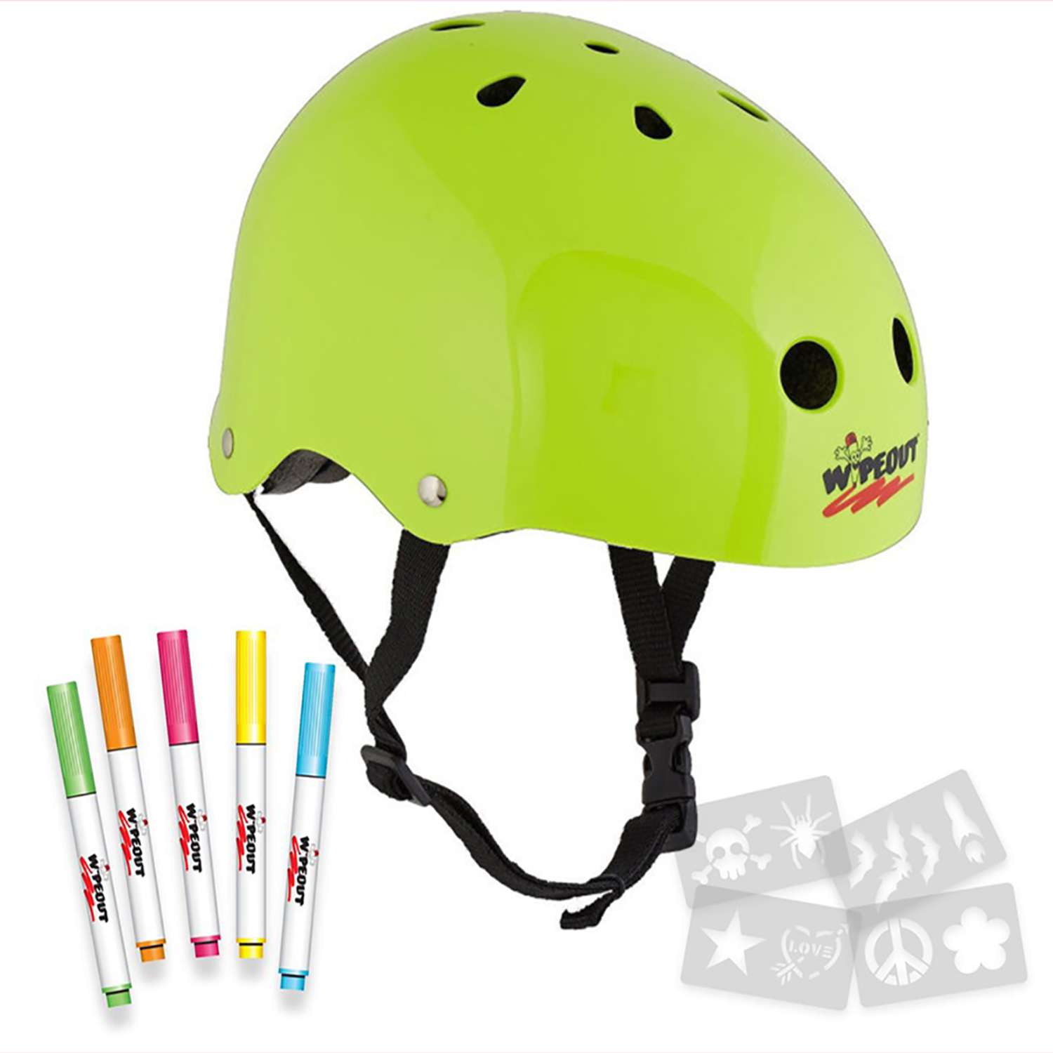 Шлем защитный спортивный WIPEOUT Neon Zest с фломастерами и трафаретами / размер M 5+ / обхват головы 49-52 см. - фото 2