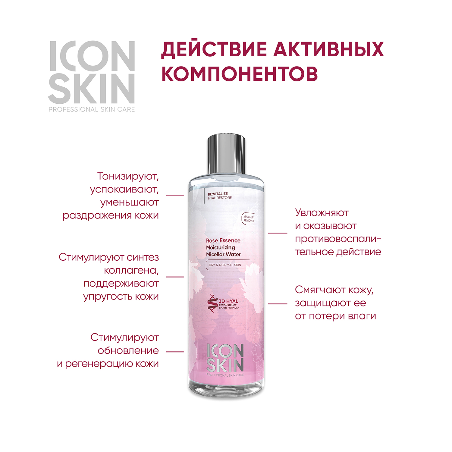 Мицеллярная вода ICON SKIN увлажняющая rose essence 400 мл - фото 2