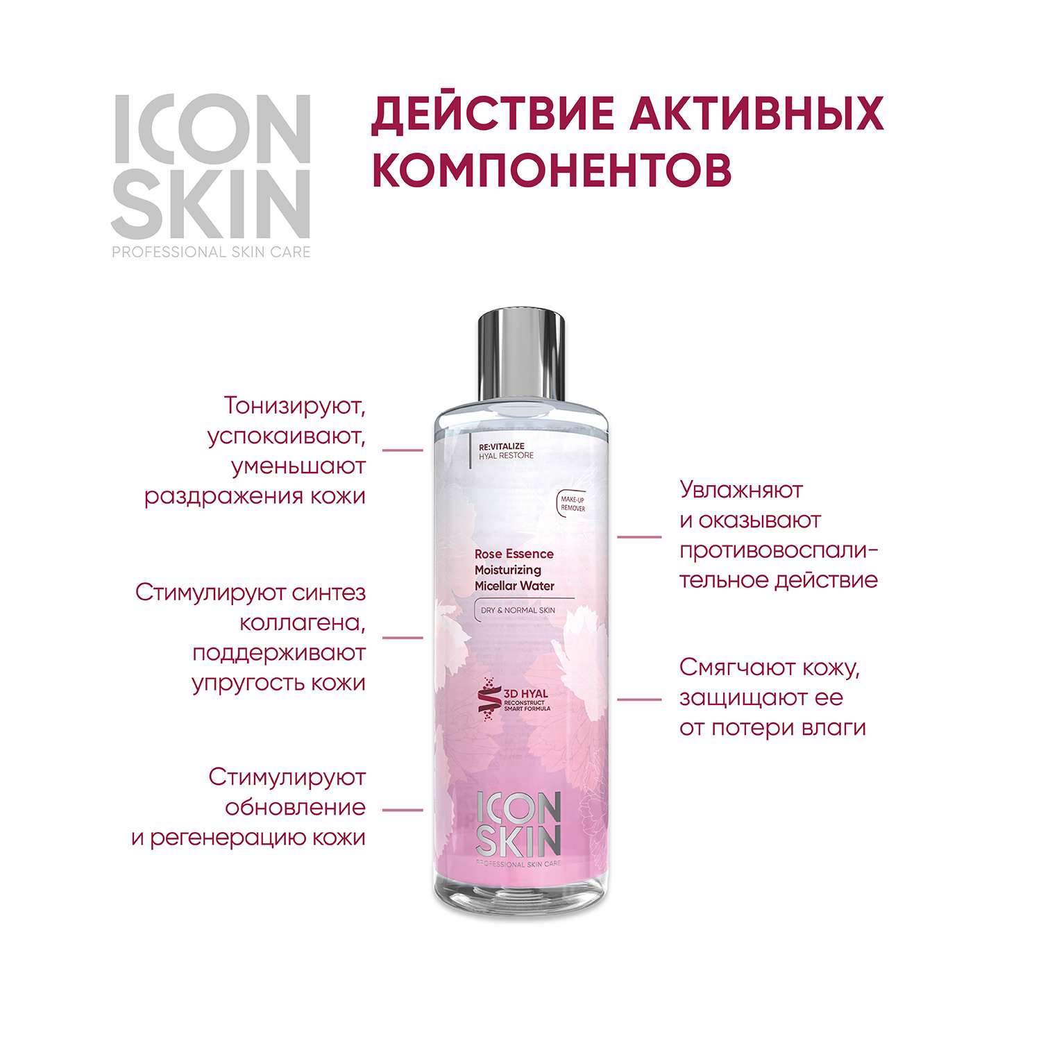 Мицеллярная вода ICON SKIN увлажняющая rose essence 400 мл - фото 2