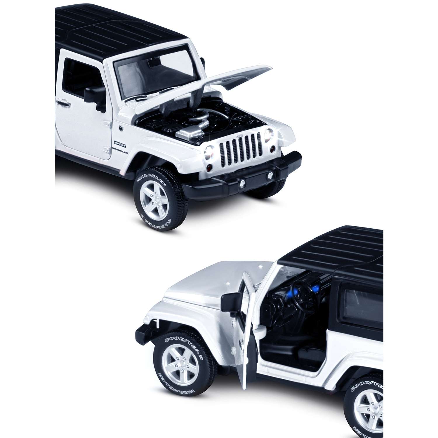 Машинка металлическая АВТОпанорама 1:32 Jeep Wrangler белый инерционная JB1251520 - фото 7