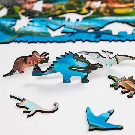 деревянный пазл Melograno puzzle Мир динозавров М 140 деталей