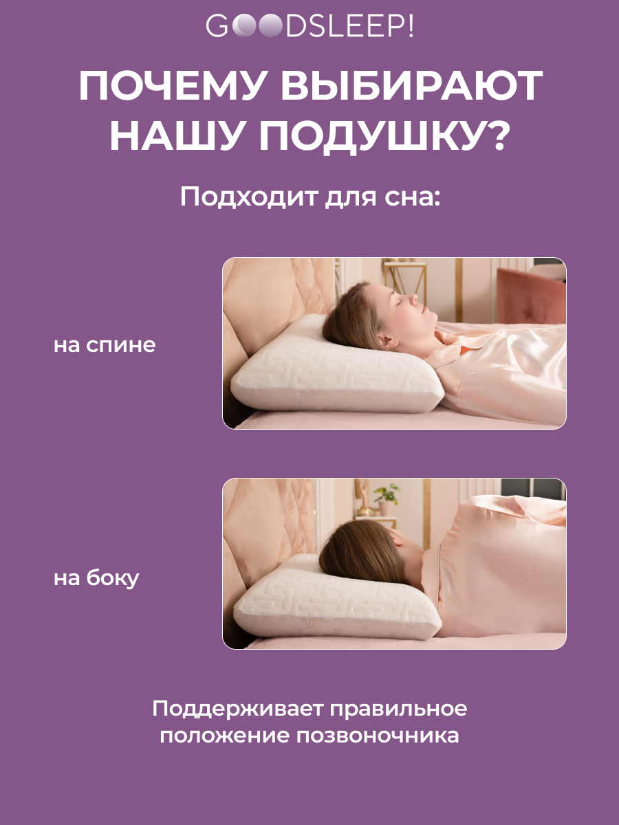 Ортопедическая подушка Goodsleep! Классической формы с эффектом памяти под голову - фото 4