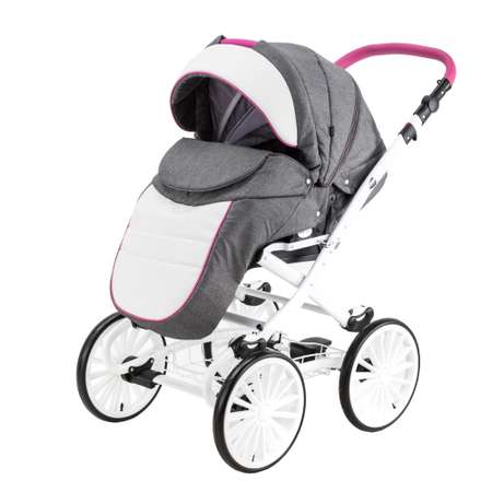 Коляска 3в1 BeBe-mobile Ines Standart R7 Серый+Белая кожа+Розовая кожаная отделка