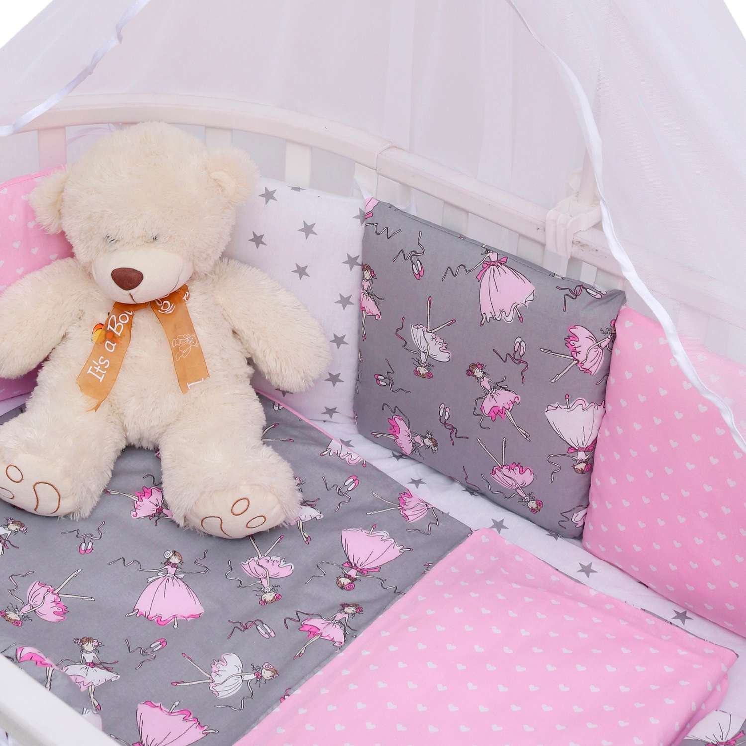 Комплект постельного белья Amarobaby Балет 8предметов Серый-Розовый - фото 4